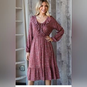 Large Floral Ruffled Tie Front Midi Dress-NWT